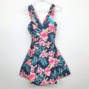 Cocopear Blue Tropical Print Swimsuit Dress -NEW
